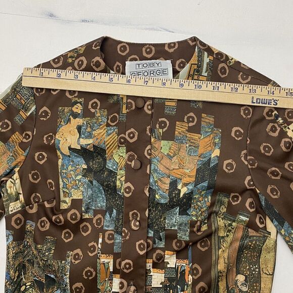 Toby George Vintage Asian Graphic Polyester Long Sleeve Disco Shirt Size 6 - Picture 14 of 16